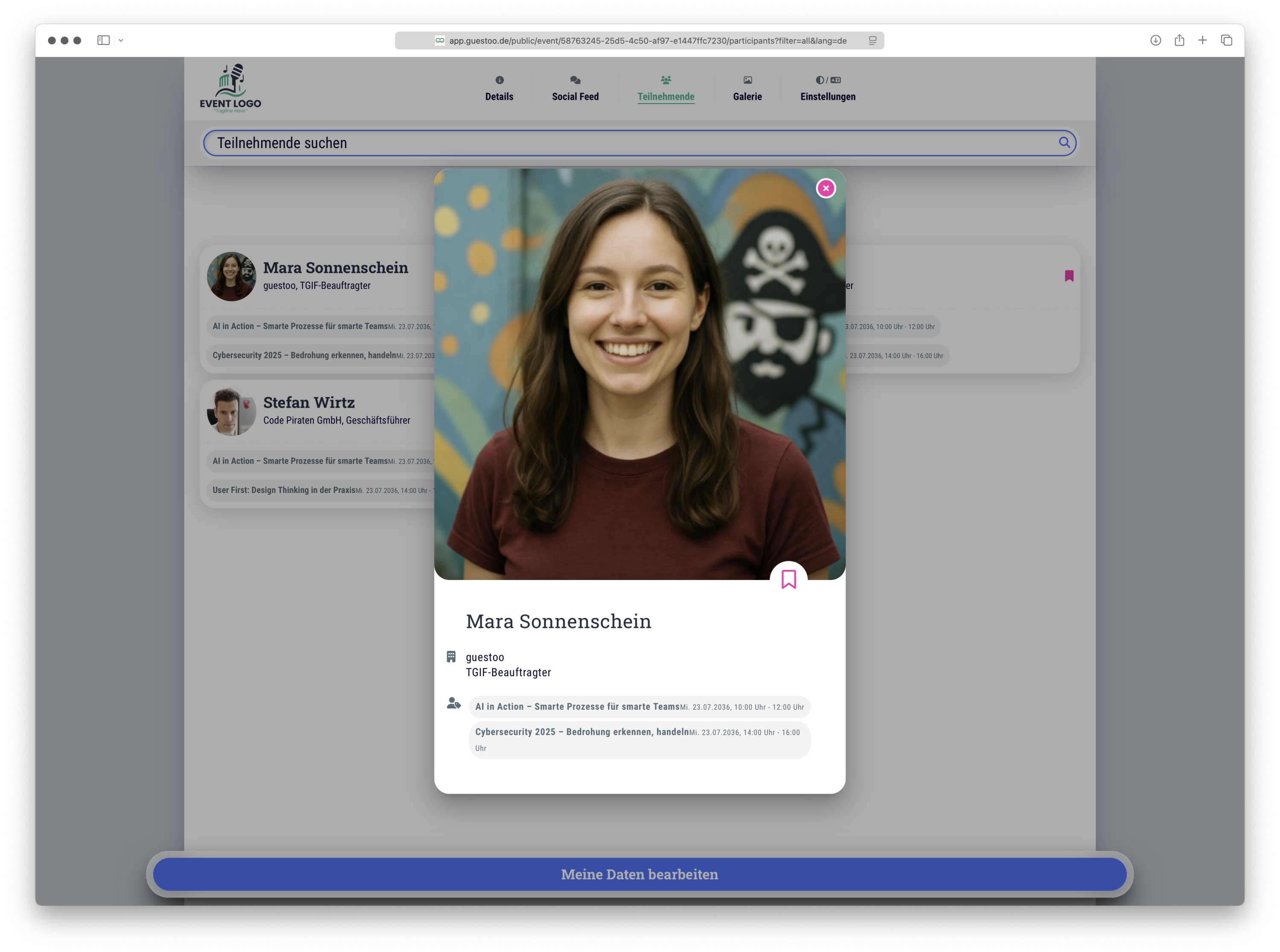 Public guest list • Guest profiles for networking