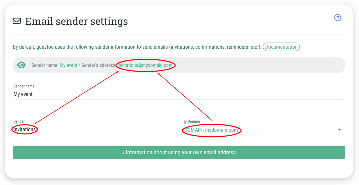 Your own email address as sender (additional option available at extra charge) - 