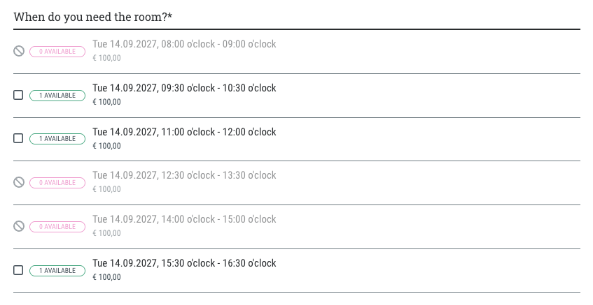 Free choice of bookable days and periods • Booking periods depending on the day of the week