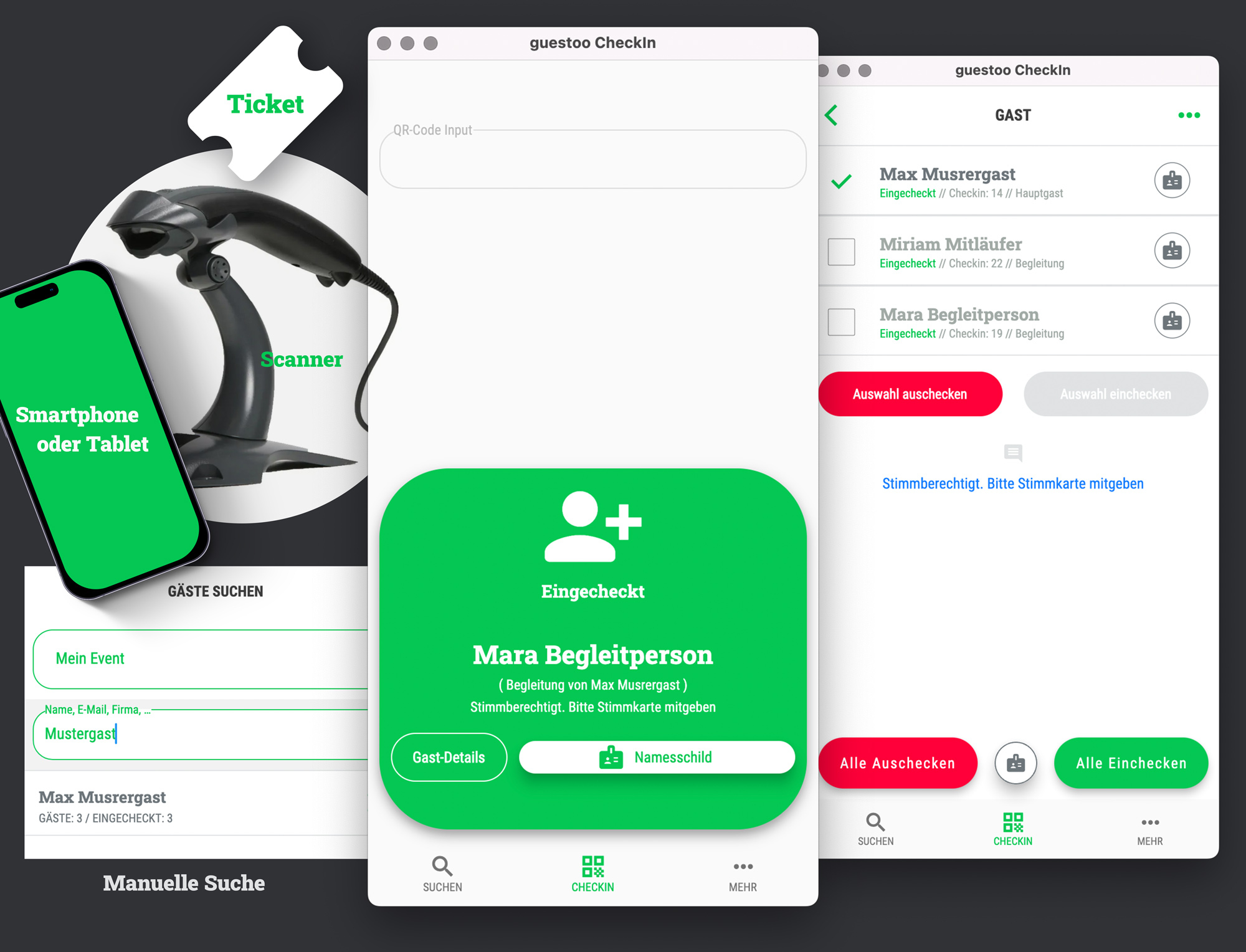 Check-in / Check-out • Check guests in or out quickly and easily