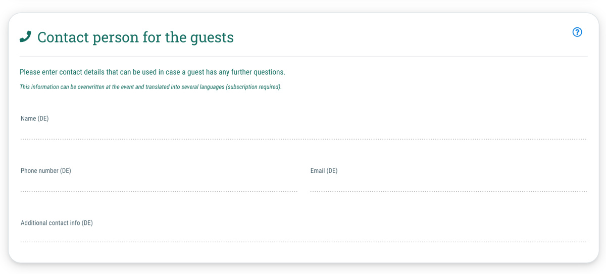2. Contact person for guests - Agency > Info > Contact person for guests