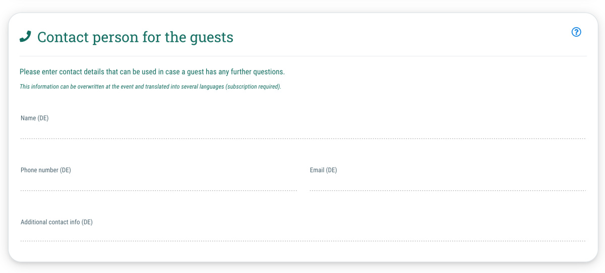 2. Contact person for guests - Agency > Info > Contact person for guests