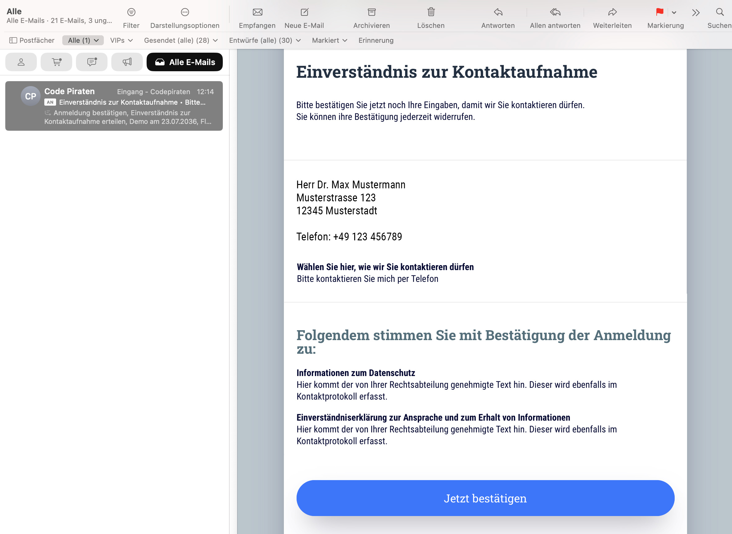 Logged double opt-in email • Simple & digital confirmation of consent