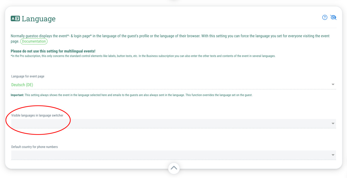 Visible languages in language switcher - Select which languages are displayed to your guests in the language switcher