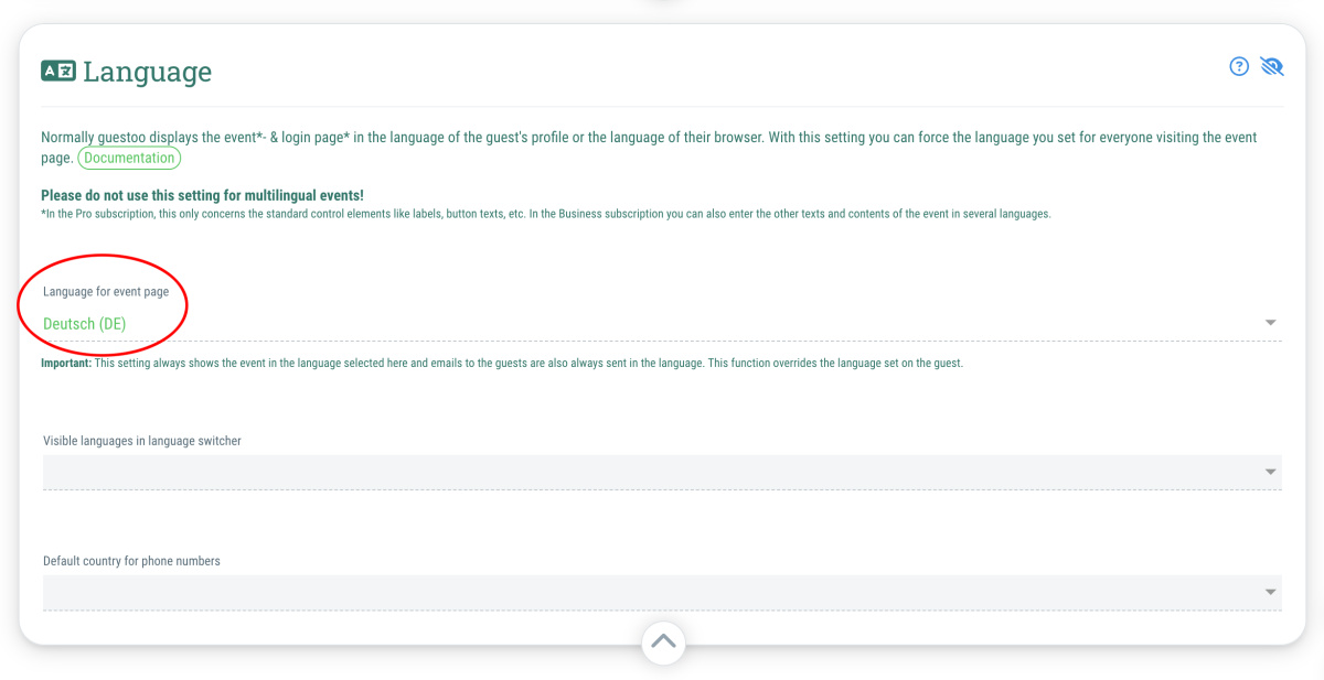 Force language for event microsite - 