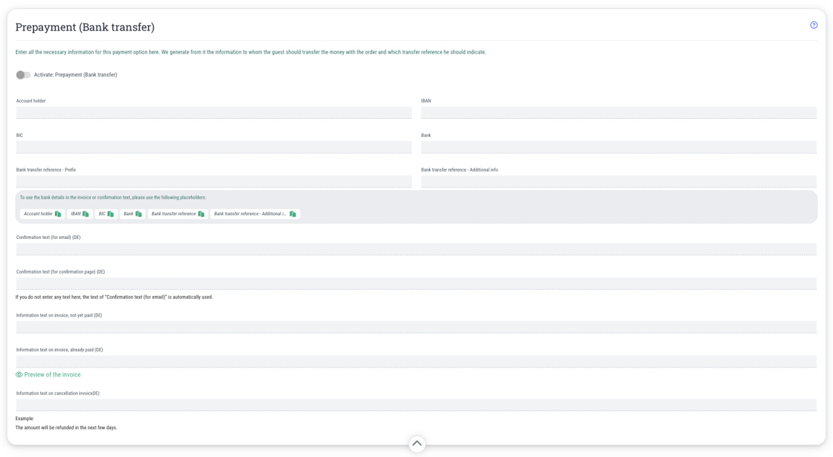 Prepayment (Bank transfer) - 