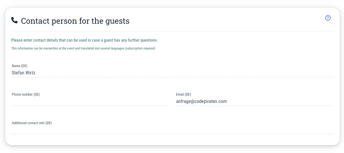Contact person for the guests - 