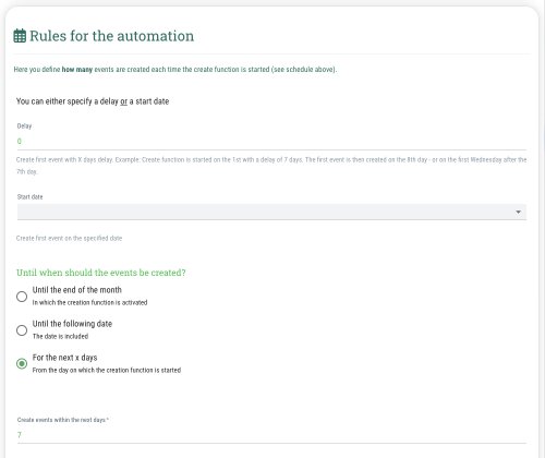 Here you can define the rules according to which new events are created.