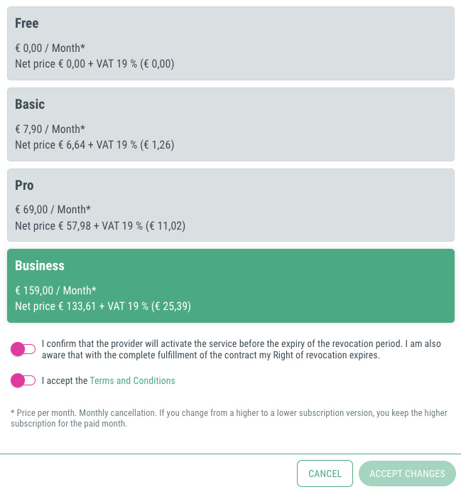 Change subscription - 