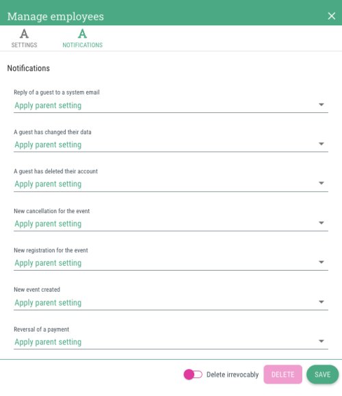 “Notifications” tab of the dialog window