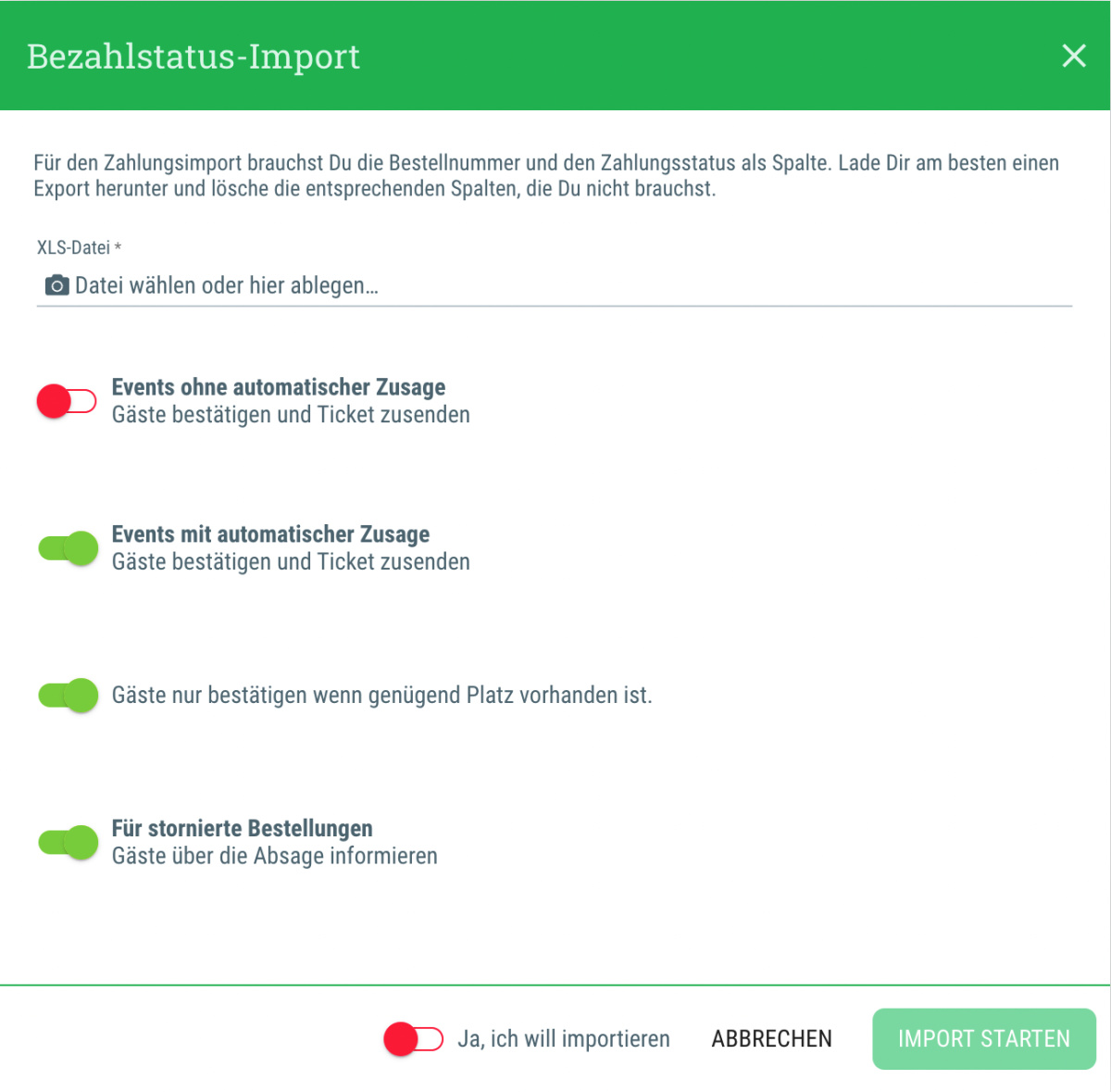 Payment status import - 