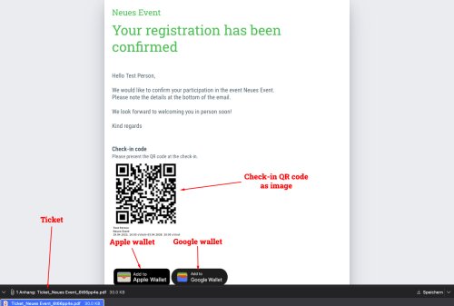 This is what the different options for sending a QR code look like in the confirmation email