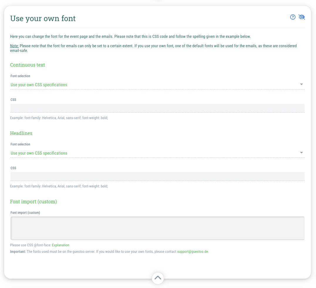 Use your own font - Event > Design > Use your own font