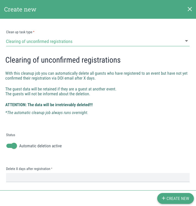 Clearing of unconfirmed applications - 