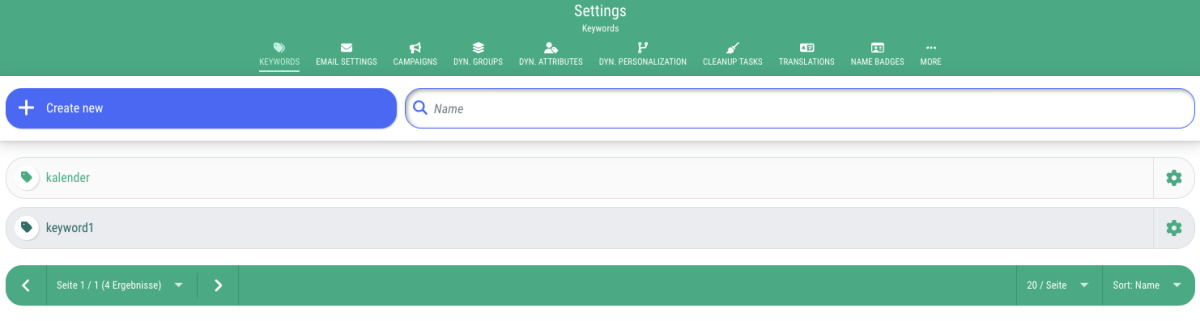 Manage keywords - 