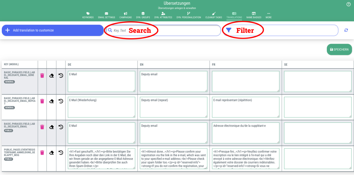 Search and filter translations - 