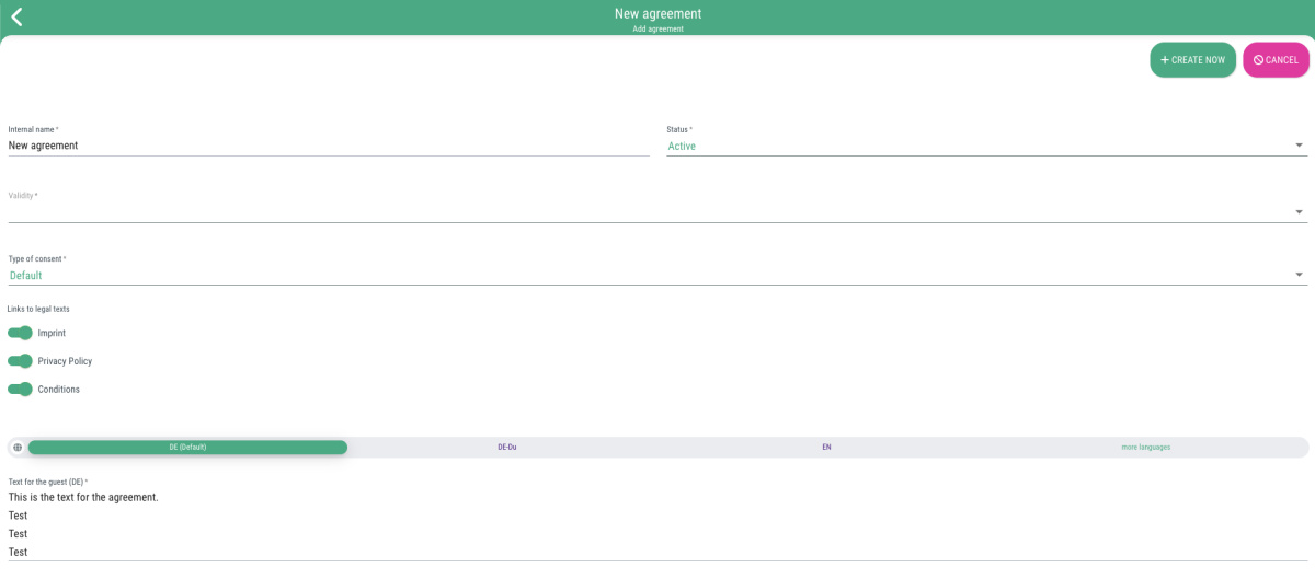 Create/manage declarations of consent - 