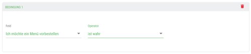 Example: The “Menu” field is only to be displayed if the guest has clicked on the “I would like to pre-order a menu” checkbox. The settings for the “Menu” field must look like this.
