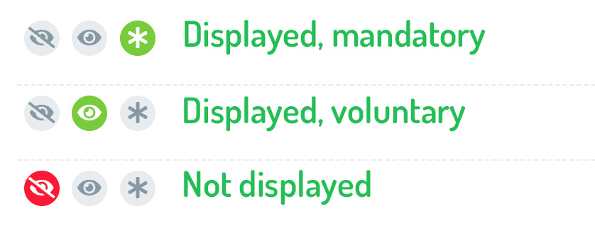 Mandatory fields, optional fields and hidden fields - 