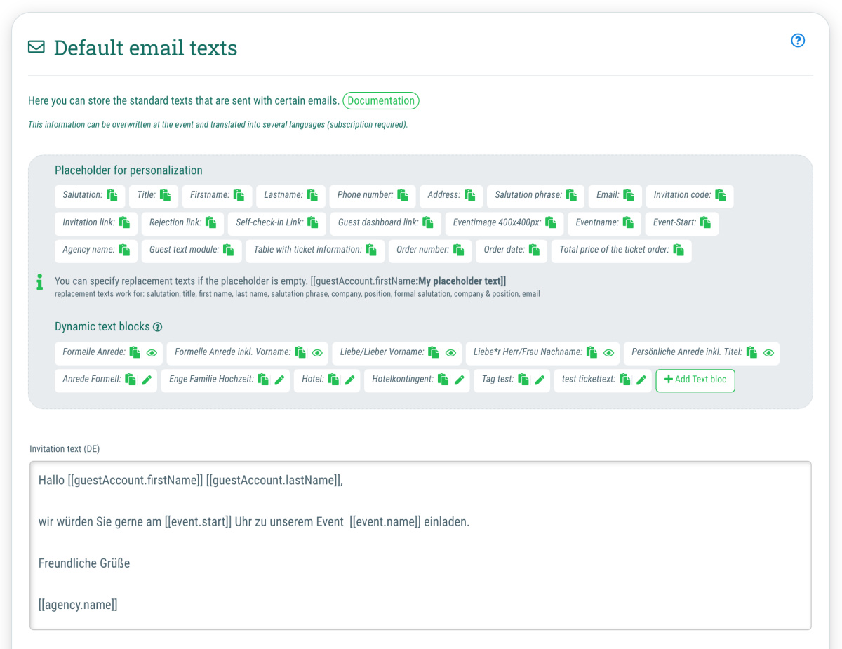 4. Customise default email texts (optional) - 
