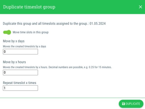 4. Duplicate timeslot group