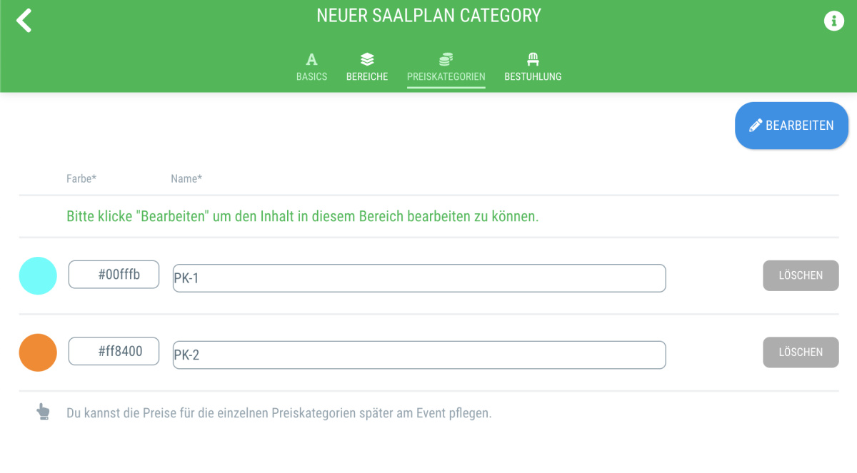 Price categories - 
