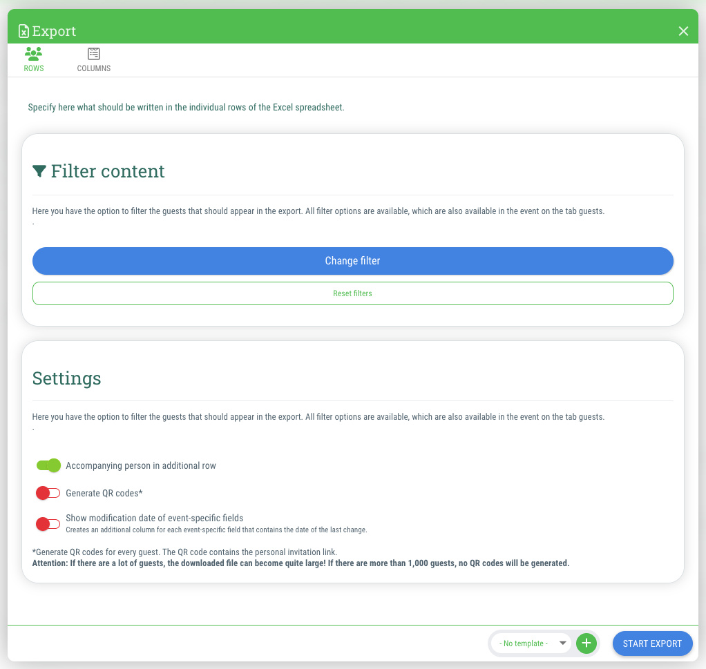 Generate export - 