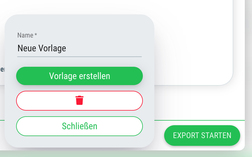 Create export template - Save your export settings for later