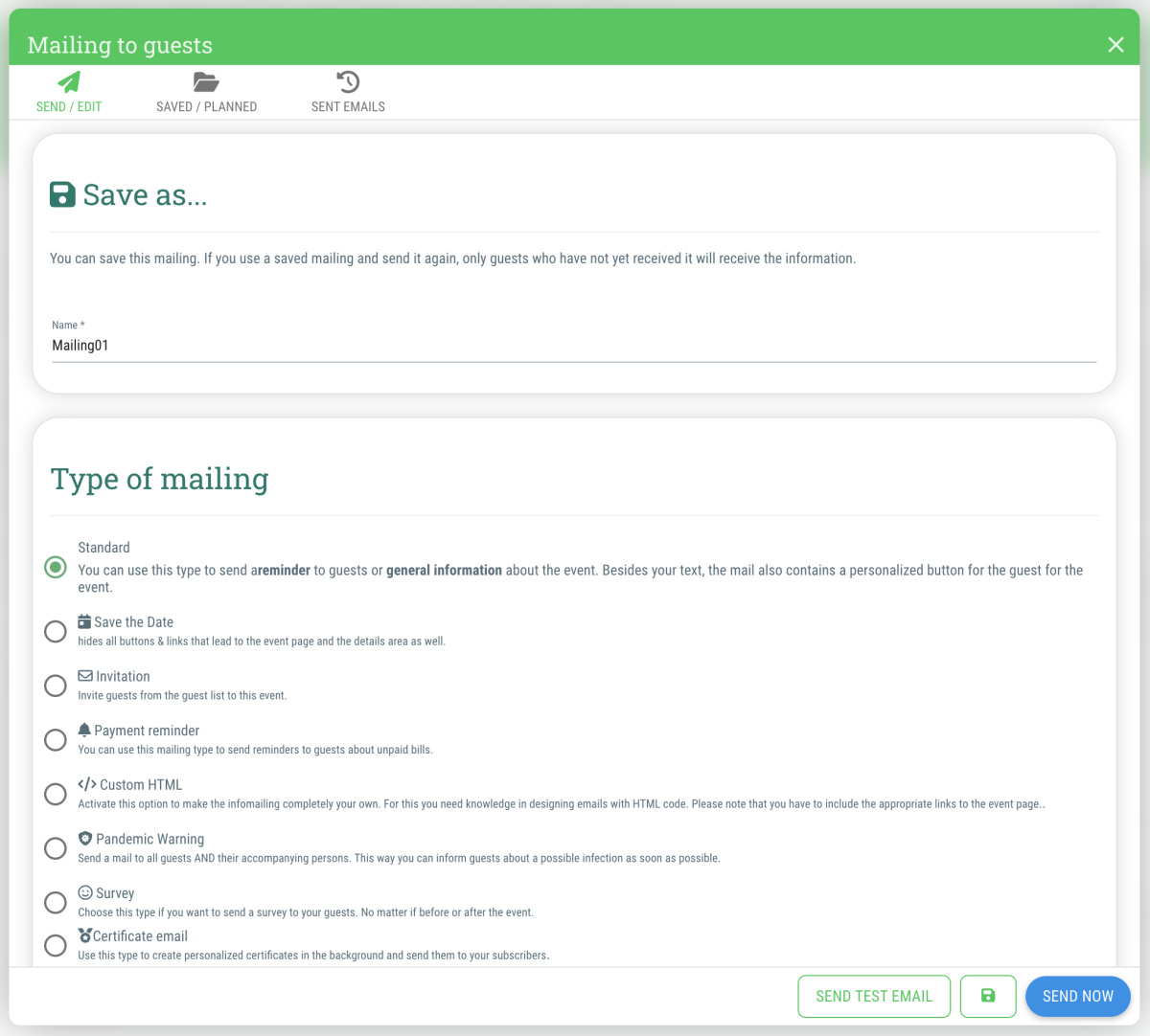 Sending mailings with guestoo - 