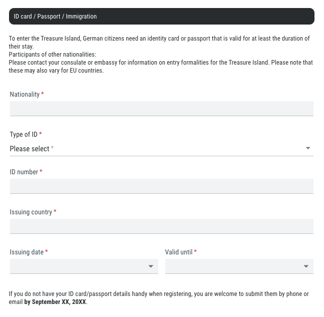 Retrieving travel data per guest • A registration form tailored to your needs