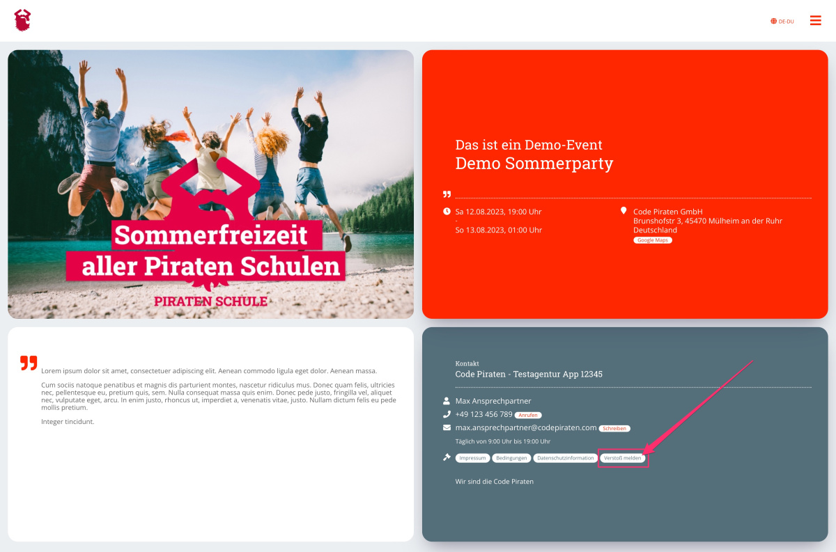 Link to the announcement on the event page - 