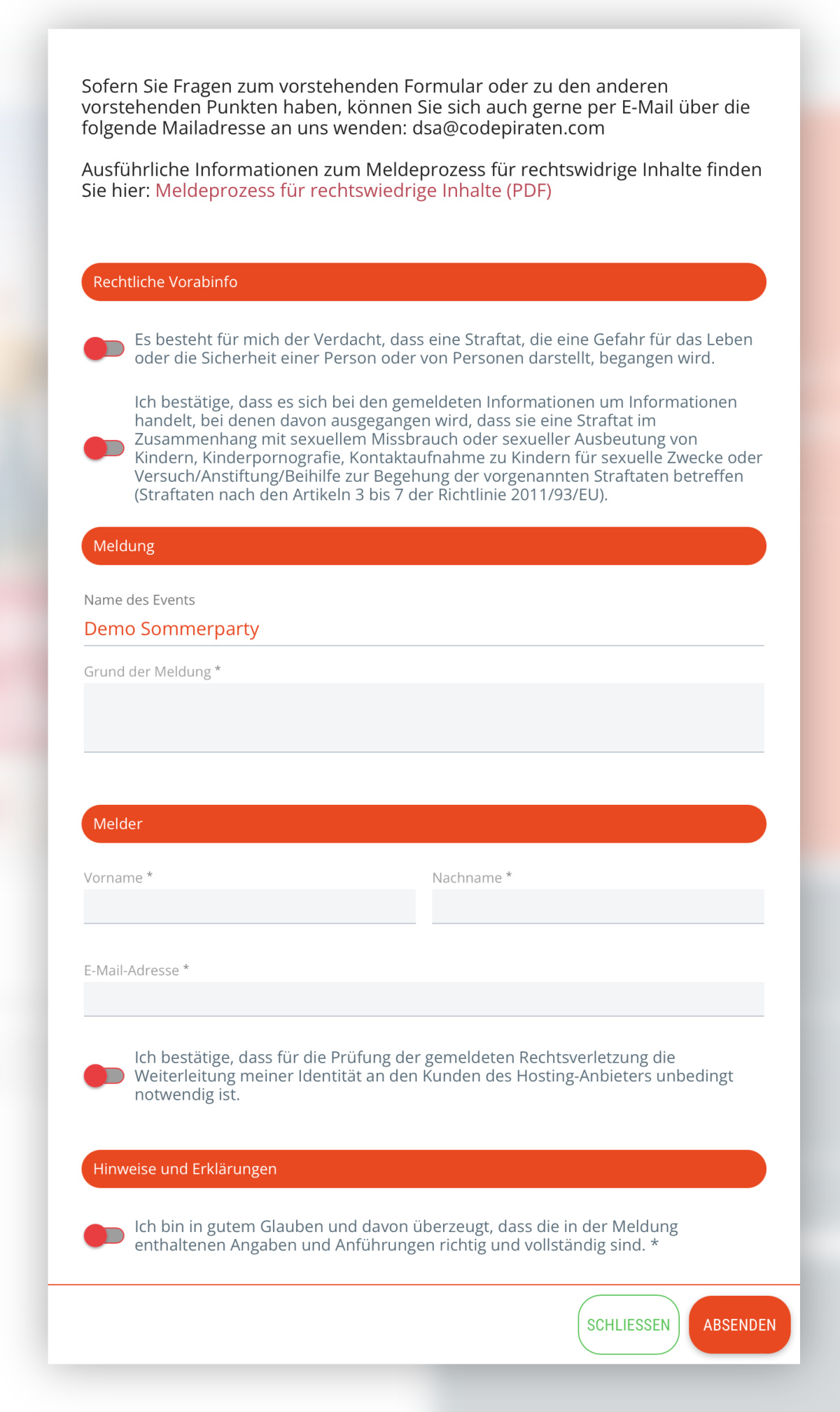 The reporting form - 